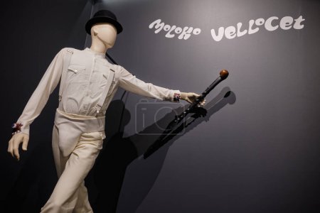 Photo for ISTANBUL, TURKEY, NOVEMBER 8, 2022: Costumes used on movie; A Clockwork Orange, directed by Stanley Kubrick on display for a short time for Stanley Kubrick exhibition at Istanbul Cinema Museum. - Royalty Free Image