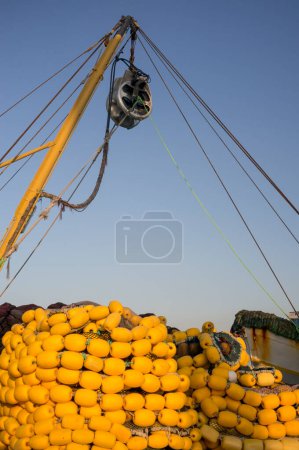 Photo for Fishing Nets With Yellow Plastic Floats - Royalty Free Image