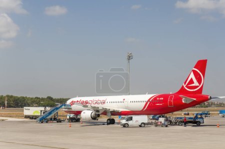 Photo for ANTALYA,TURKEY, SEPTEMBER 13, 2017: AtlasGlobal's airplane at Antalya Airport apron, AtlasGlobal filed for bankruptcy on February 12, 2020, and ceased operations permanently after that date. - Royalty Free Image