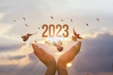 Foto de El concepto de un nuevo año 2023 con la esperanza de la victoria. - Imagen libre de derechos