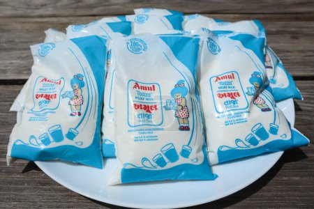 Photo for Amul Taaza Milk pouch. Amul dairy products. Branded Amul pasteurized milk - Royalty Free Image