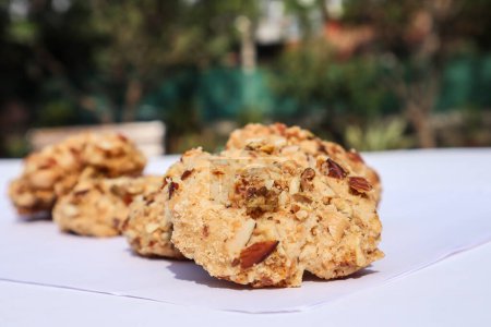 Photo for Tasty and crunchy Cookie biscuits. Cookie with almonds, cashewnuts bakery item - Royalty Free Image