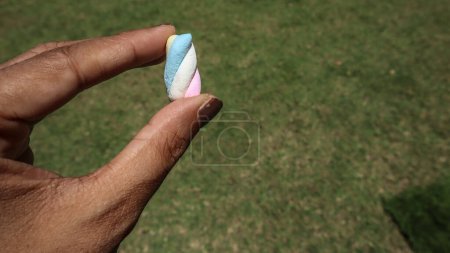 Téléchargez les photos : Pièce de guimauve torsadée couleur arc-en-ciel à la main - en image libre de droit
