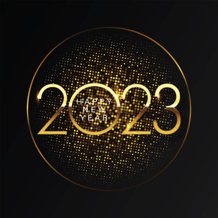 Illustration for 2023 Happy New Year and Merry Christmas Abstract shiny color gold circle design element - Royalty Free Image