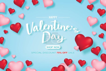 Illustration for Valentines day sale background with heart. Up to 75% off this weekend only. Vector illustration. Wallpaper, flyers, invitation, posters, brochure, banners - Royalty Free Image