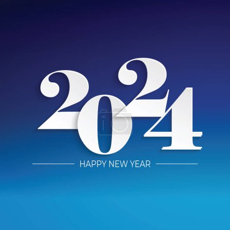 Téléchargez les illustrations : Happy new year 2024 white numbers paper cut style on a blue background vector illustration - en licence libre de droit