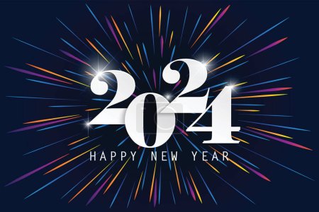 Illustration for 2024 Happy New Year elegant design - vector illustration of paper cut White color 2024 logo numbers on blue background - perfect typography for 2024 save the date luxury designs and new year celebration. - Royalty Free Image