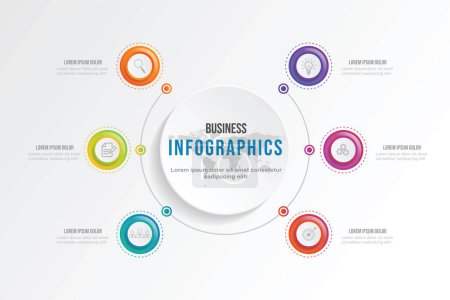 Ilustración de Business infographic circle shape six option, process or step for presentation. Can be used for presentations, workflow layout, banners and web design. Business concept with 6 options, steps, parts. - Imagen libre de derechos