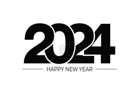 Frohes Neues Jahr 2024 Textgestaltung. für Broschüren-Design-Vorlage, Karte, Banner. Vektorillustration. Isoliert auf weißem Hintergrund.