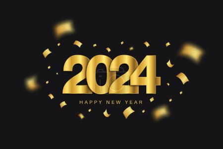 2024 Happy New Year elegant design - vector illustration of golden 2024 logo numbers on black background - perfect typography for 2024 save the date luxury designs and new year celebration.