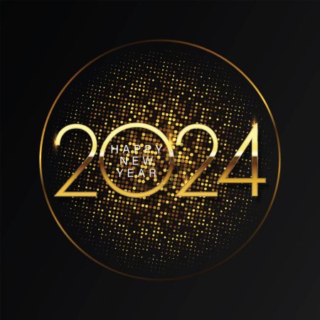 Ilustración de 2024 Feliz Año Nuevo y Feliz Navidad Abstracto color brillante elemento de diseño círculo de oro - Imagen libre de derechos
