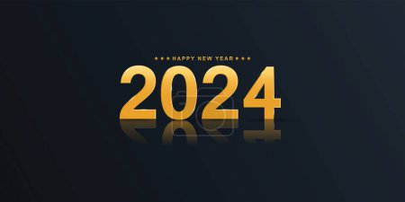 Ilustración de 2024 Happy New Year elegant design - vector illustration of golden 2024 logo numbers on black background - perfect typography for 2024 save the date luxury designs and new year celebration. - Imagen libre de derechos
