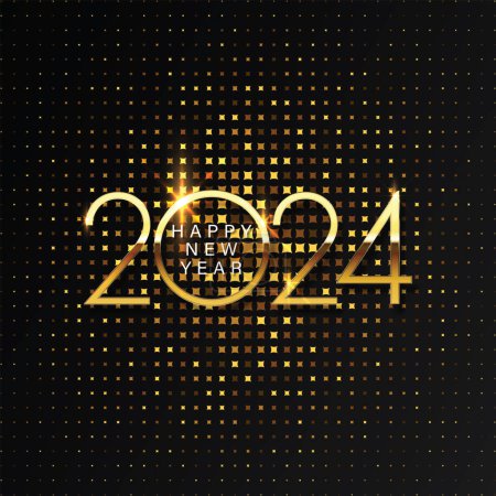 Illustration for 2024 Happy New Year and Merry Christmas Abstract shiny color gold circle design element - Royalty Free Image