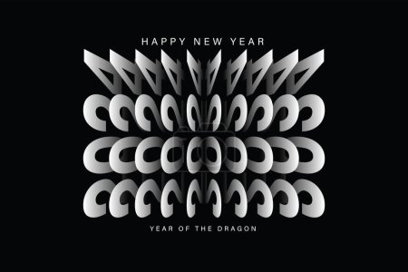 Illustration for Happy New Year 2024 Flip text effect isolated on black background, Folding or turning paper effect 2024 Vector Illustration graphic, new year figures typography, year of the dragon - Royalty Free Image