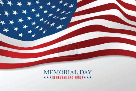 Illustration for Text Memorial Day on American flag on white background. Vector illustrator - Royalty Free Image