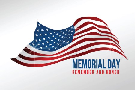 Téléchargez les illustrations : Texte Jour commémoratif sur drapeau américain sur fond blanc. Illustrateur vectoriel - en licence libre de droit
