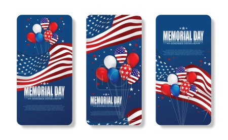 Illustration for Memorial day. Remember and honor. Vector illustration. mobile phone american flag illustration for america united states national day 4th july. - Royalty Free Image