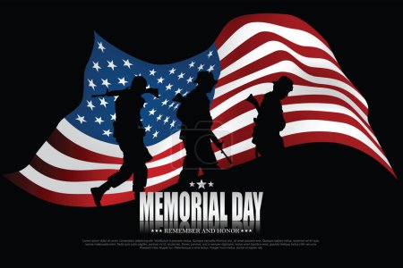Téléchargez les illustrations : Jour du Souvenir - Souvenez-vous et honorez le drapeau des États-Unis et le soldat armé. Illustration vectorielle - en licence libre de droit