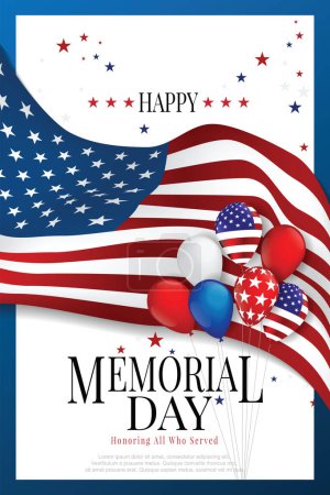 Illustration for Memorial Day poster templates Vector illustration, USA flag waving with text. - Royalty Free Image