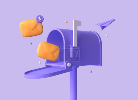 Photo for 3d icon of mailbox and envelope in cartoon style. the concept of receiving notification, mailing. design for banner decoration for marketing. 3d rendering - Royalty Free Image