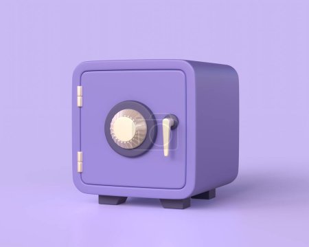 Photo for 3d safe in cartoon style. the concept of safe storage of money, bank deposit. illustration isolated on purple background. 3d rendering - Royalty Free Image