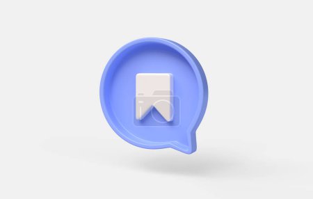 3d bookmark icon on blue speech bubble. symbol add to favorites or save. design element for social networks. illustration isolated on white background. 3d rendering