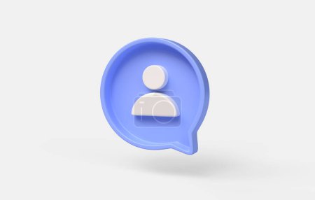 Photo for 3d website user person icon or social network avatar sign on blue speech bubble. illustration isolated on white background. 3d rendering - Royalty Free Image