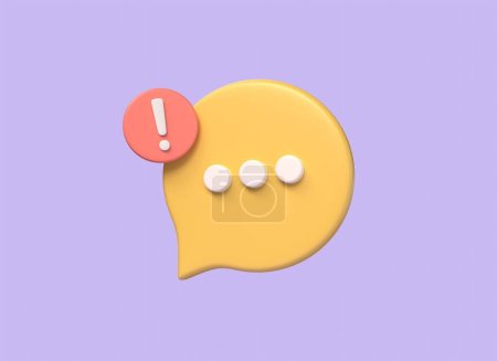 3d speech bubble chat notification icon and social media exclamation mark. concept of replying to comment or error message.illustration isolated on purple background.3d rendering