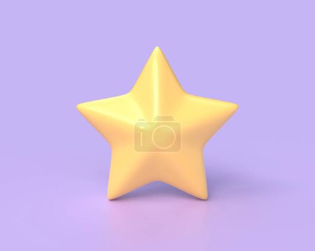 3d yellow star icon on isolated purple background. 3d render illustration