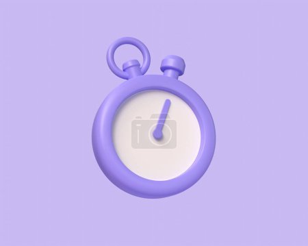 Téléchargez les photos : Icône de chronomètre 3d dans le style de dessin animé minimaliste. Illustration de minuterie sur fond violet isolé. Rendu 3d - en image libre de droit