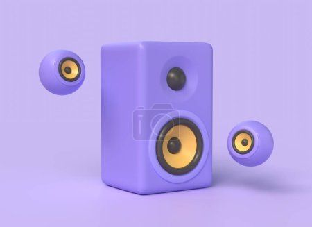 3d purple music column in cartoon style. illustration isolated on purple background. 3d rendering