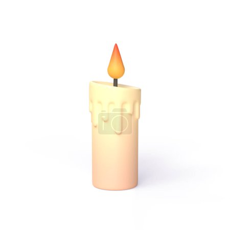 3D brennende Kerze im Cartoon-Stil. Dekorationselement für den Halloween-Feiertag. Illustration isoliert auf weißem Hintergrund. 3D-Darstellung