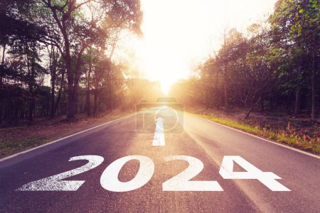 Año nuevo 2024 o camino directo hacia el negocio y la estrategia del concepto de visión futura.