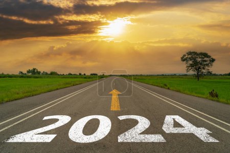 Neues Jahr 2024 oder geradliniger Weg zum Geschäft und zur Strategie des Zukunftsvisionskonzepts.