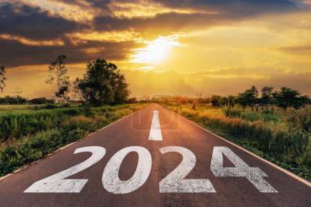 Nouvel an 2024 ou route directe vers les affaires et stratégie du concept de vision d'avenir.