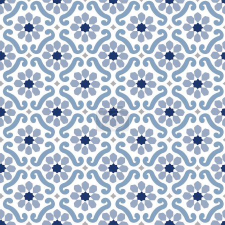 Photo for Hand drawn stars shaped Moroccan seamless pattern for Ramadan Kareem greeting cards, islamic backgrounds, fabric. Kitchen bathroom floor. Blue Portuguese azulejo tile design, beautiful vector - Royalty Free Image