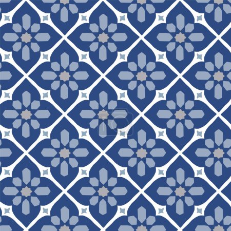 Photo for Hand drawn blue Moroccan seamless pattern for Ramadan Kareem greeting cards, islamic backgrounds, fabric, web banners. Portuguese azulejo tile design. Bathroom floor, decor vector illustration. - Royalty Free Image