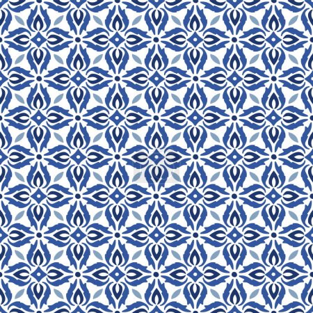 Photo for Hand drawn navy blue tile. Vector azulejo pattern. Traditional Lisbon style, Arabic Floral Mosaic. Mediterranean seamless ornament for textile, walpaper, flooring, garment, decorative illustration. - Royalty Free Image