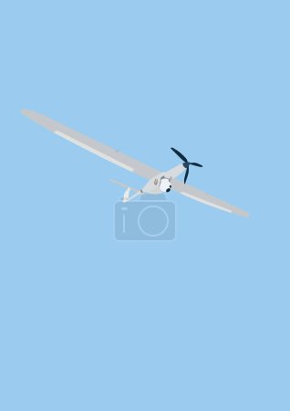 Illustration for Illustration of war drone with camera flying isolated on blue - Royalty Free Image