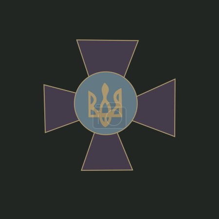 Téléchargez les illustrations : Illustration de médaille d'honneur avec symbole trident ukrainien isolé sur noir - en licence libre de droit