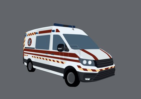 ilustración de ambulancia de dibujos animados aislada en gris 