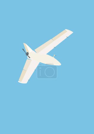 Illustration for Illustration of white bivoj drone flying isolated on blue - Royalty Free Image