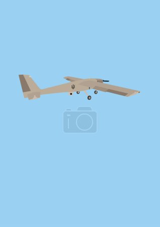 illustration of military drone with trident symbol of Ukraine isolated on blue 