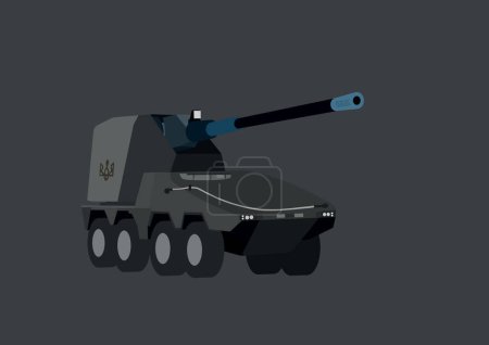 illustration of Ukrainian self-propelled artillery system isolated on grey 