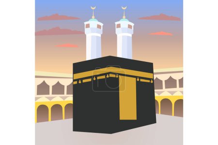 Téléchargez les illustrations : Modèle de bannière islamique Hajj Mabrour avec illustration kaaba. - en licence libre de droit