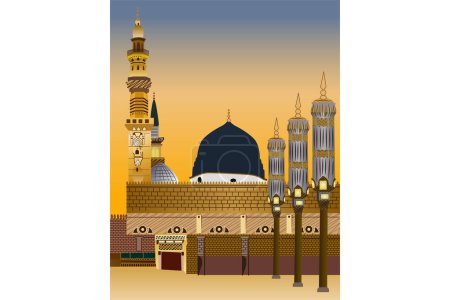 Téléchargez les illustrations : Illustration vectorielle de la mosquée du Prophète à Médine Mawlid Al Nabi - en licence libre de droit