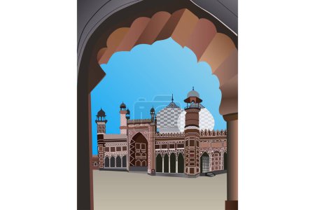 Ilustración de Vector ilustración arquitectura mezquita musulmana sobre un fondo azul - Imagen libre de derechos