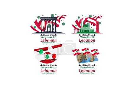 Illustration for Translation: Independence day. November 22, happy independence day of Lebanon Vector Illustration. Suitable for greeting card, poster and banner. - Royalty Free Image