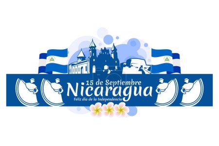 Ilustración de Traducción: 15 de septiembre, Nicaragua, Feliz Día de la Independencia. Feliz Día de la Independencia de Nicaragua vector ilustración. Adecuado para tarjeta de felicitación, póster y pancarta. - Imagen libre de derechos