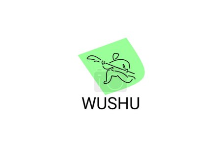 wushu sport vector line icon. sportman, fighting stance. sport pictogram illustration.